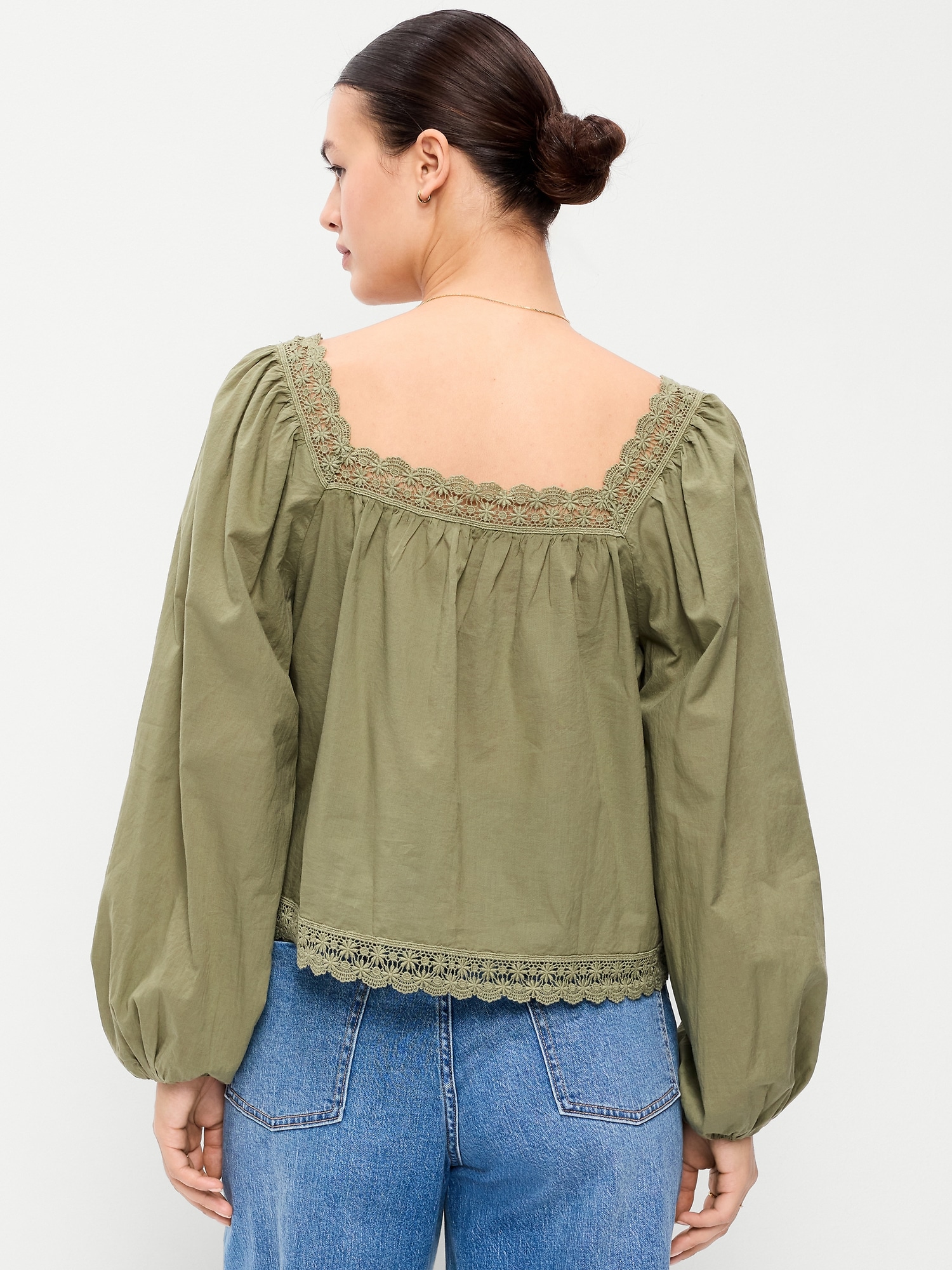 Long-Sleeve Lace Trim Top
