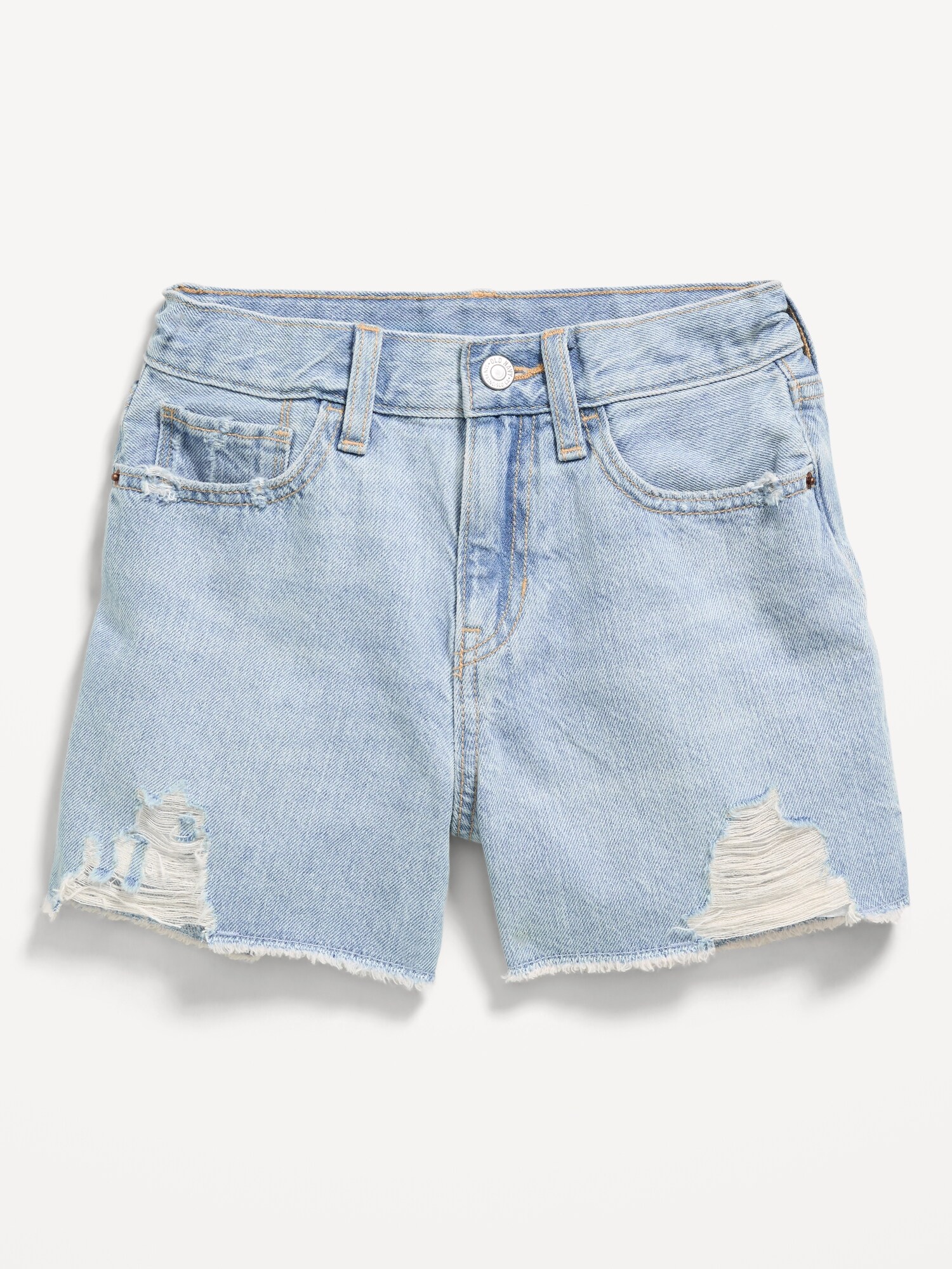 Шорты Old Navy High-Waisted Ripped Frayed-Hem Jean Shorts для девочек, цвет: Светлая варка — фото 4