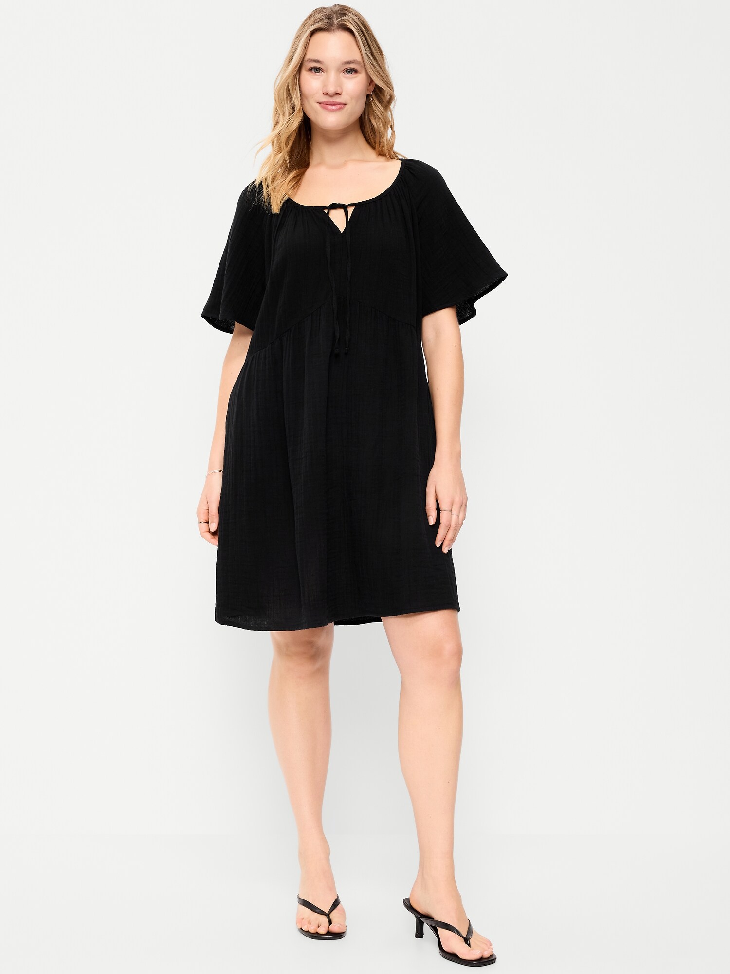 Женское платье Old Navy Crinkle Gauze Flutter-Sleeve Mini Swing, цвет: Чёрный — фото 6