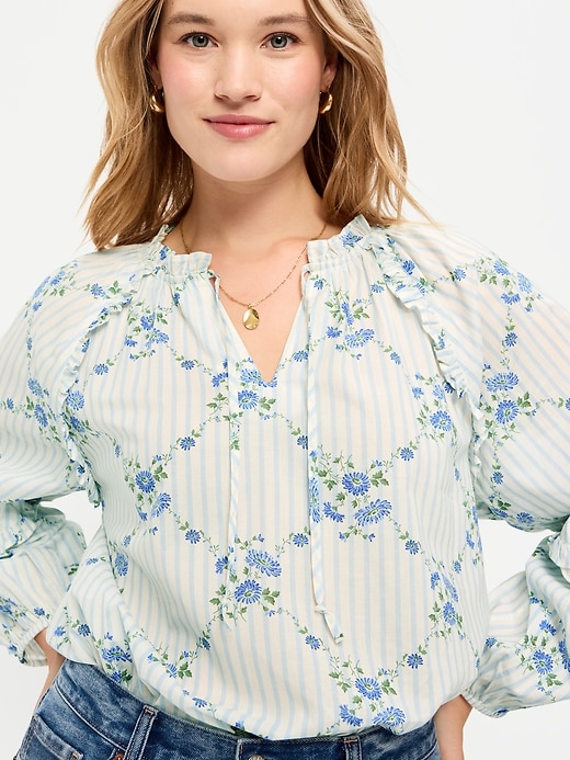 Image number 3 showing, Long-Sleeve Ruffle Trim Top