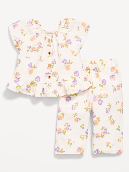Image number 1 showing, Flutter-Sleeve Top and Wide-Leg Pants Set for Baby