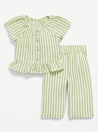 Image number 1 showing, Flutter-Sleeve Top and Wide-Leg Pants Set for Baby