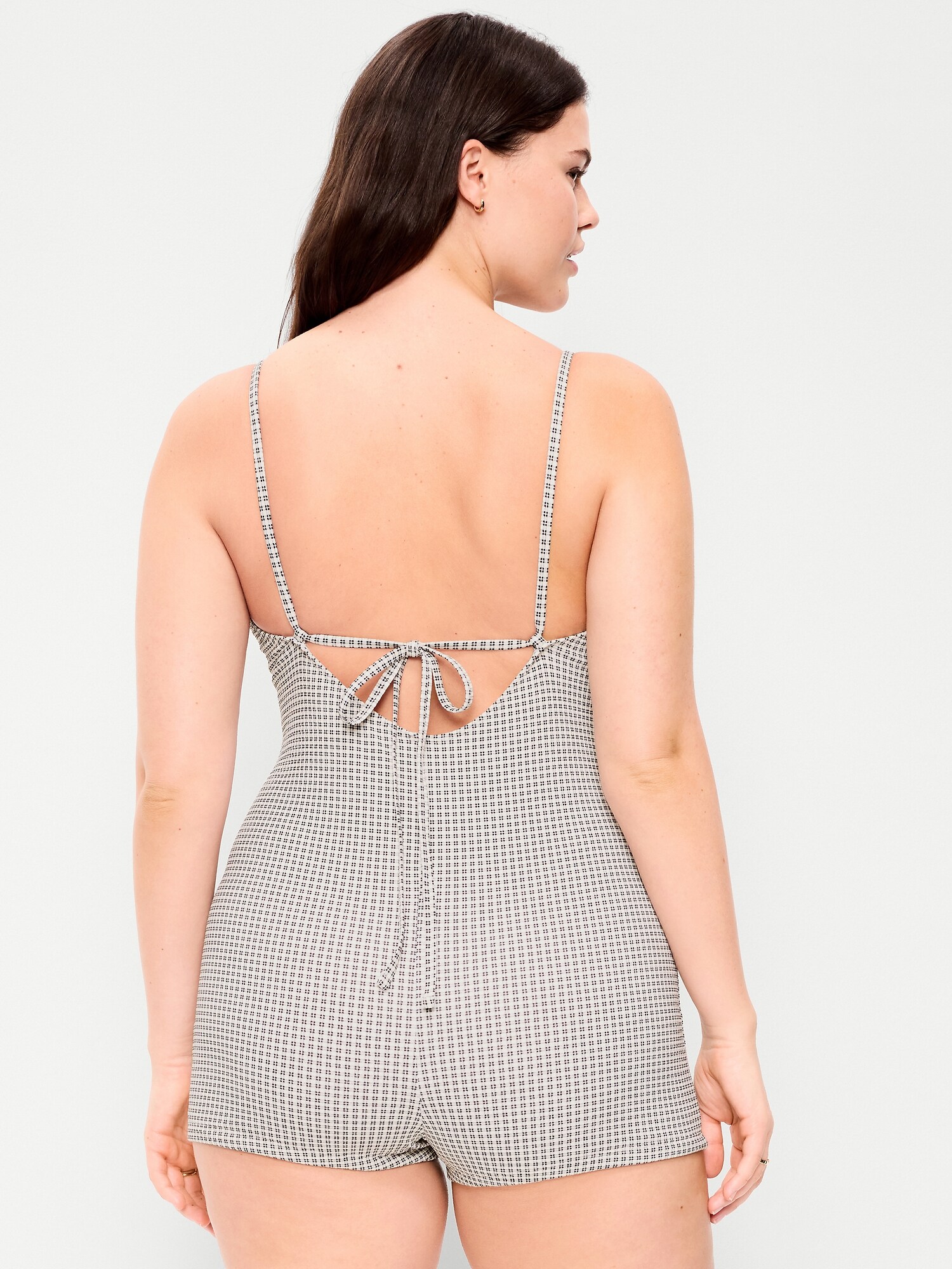 Женский комбинезон Old Navy Textured Swim Romper, цвет: Чёрный / Белый в мелкую клетку — фото 6