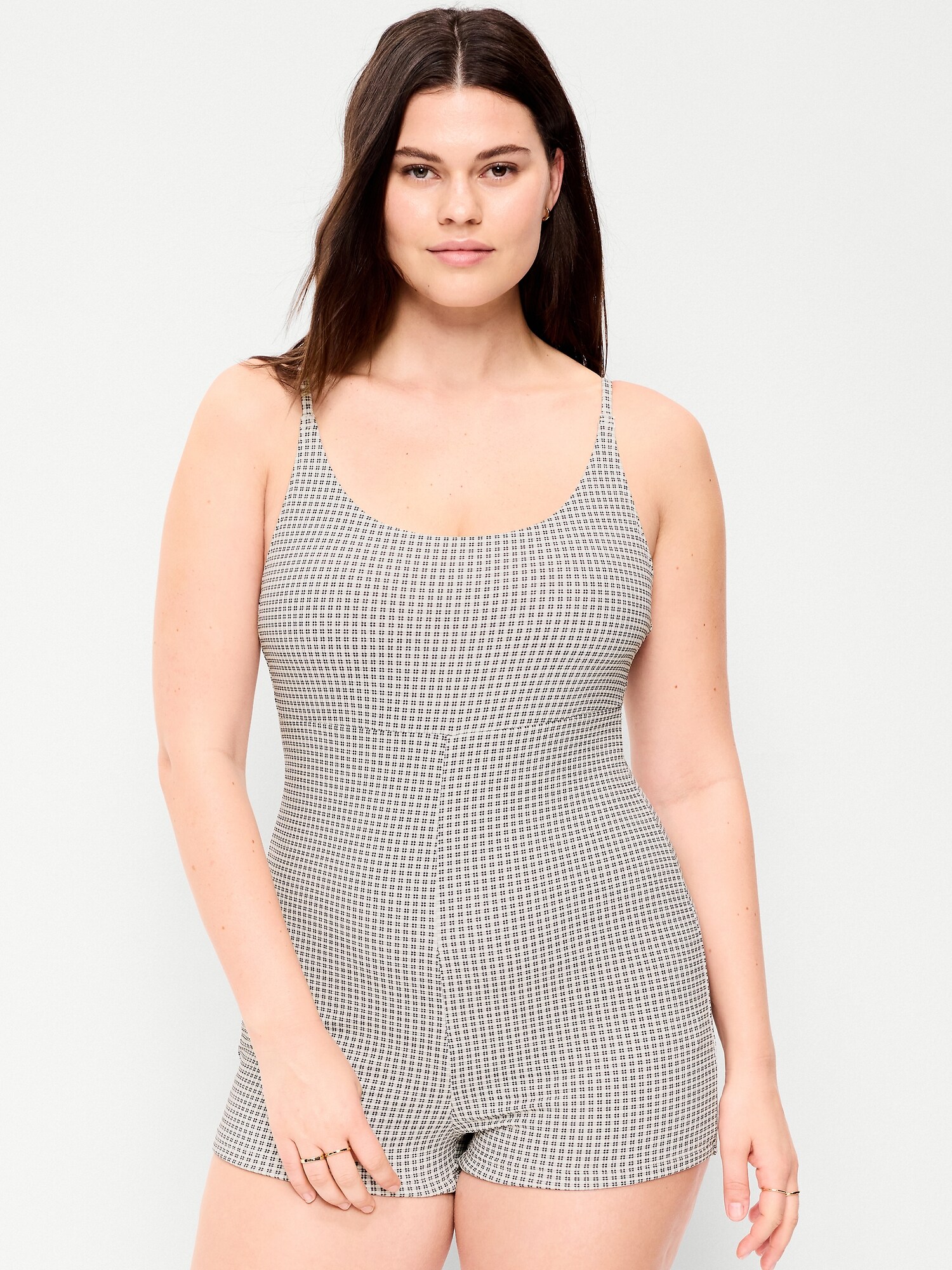 Женский комбинезон Old Navy Textured Swim Romper, цвет: Чёрный / Белый в мелкую клетку — фото 5