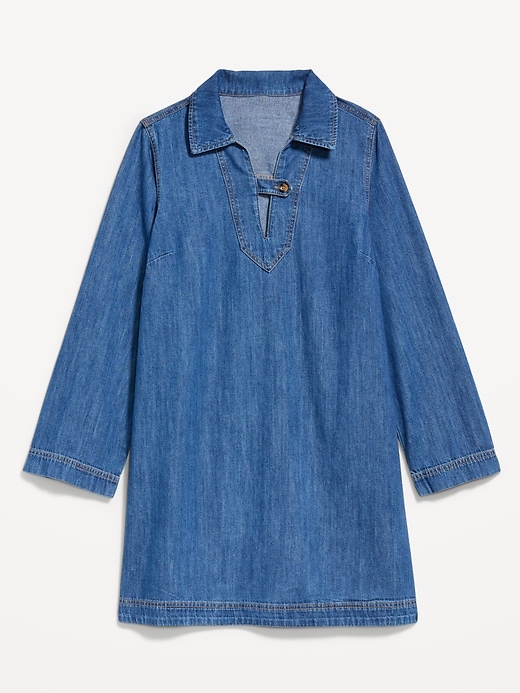 Image number 1 showing, Long-Sleeve Popover Jean Mini Dress