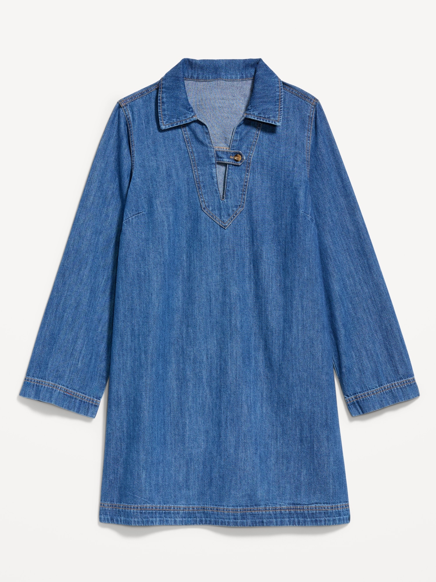 Long-Sleeve Popover Jean Mini Dress