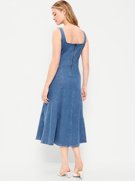 Image number 3 showing, Fit & Flare Sleeveless Denim Midi Dress