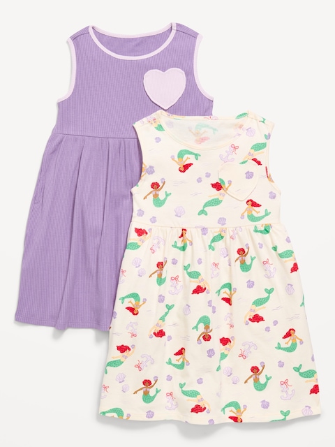 Sleeveless Heart-Pocket Dress 2-Pack for Toddler Girls