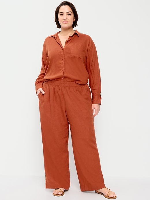 Image number 8 showing, High-Waisted Linen-Blend Wide-Leg Pants