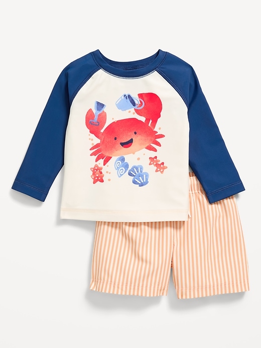Image number 1 showing, Long-Sleeve Rashguard Swim Top and Trunks Set for Baby