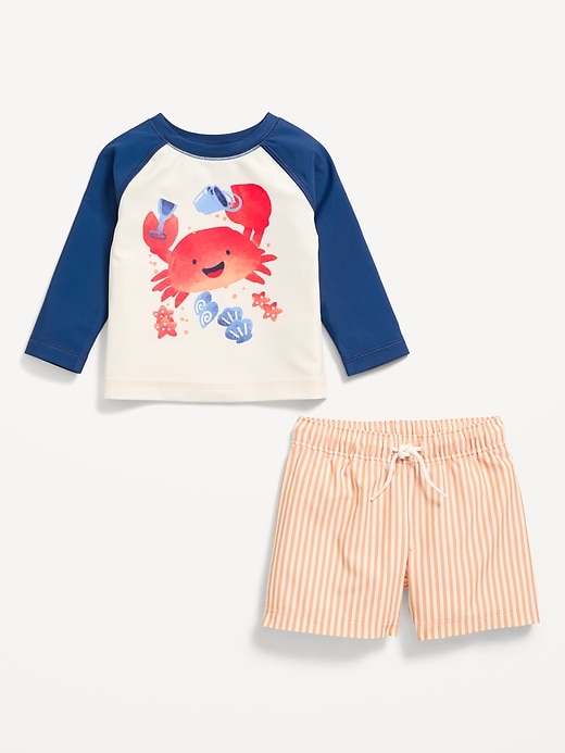 Image number 2 showing, Long-Sleeve Rashguard Swim Top and Trunks Set for Baby