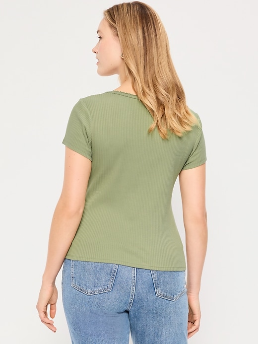 Image number 7 showing, Lace-Trim Sweetheart-Neck Ribbed Top