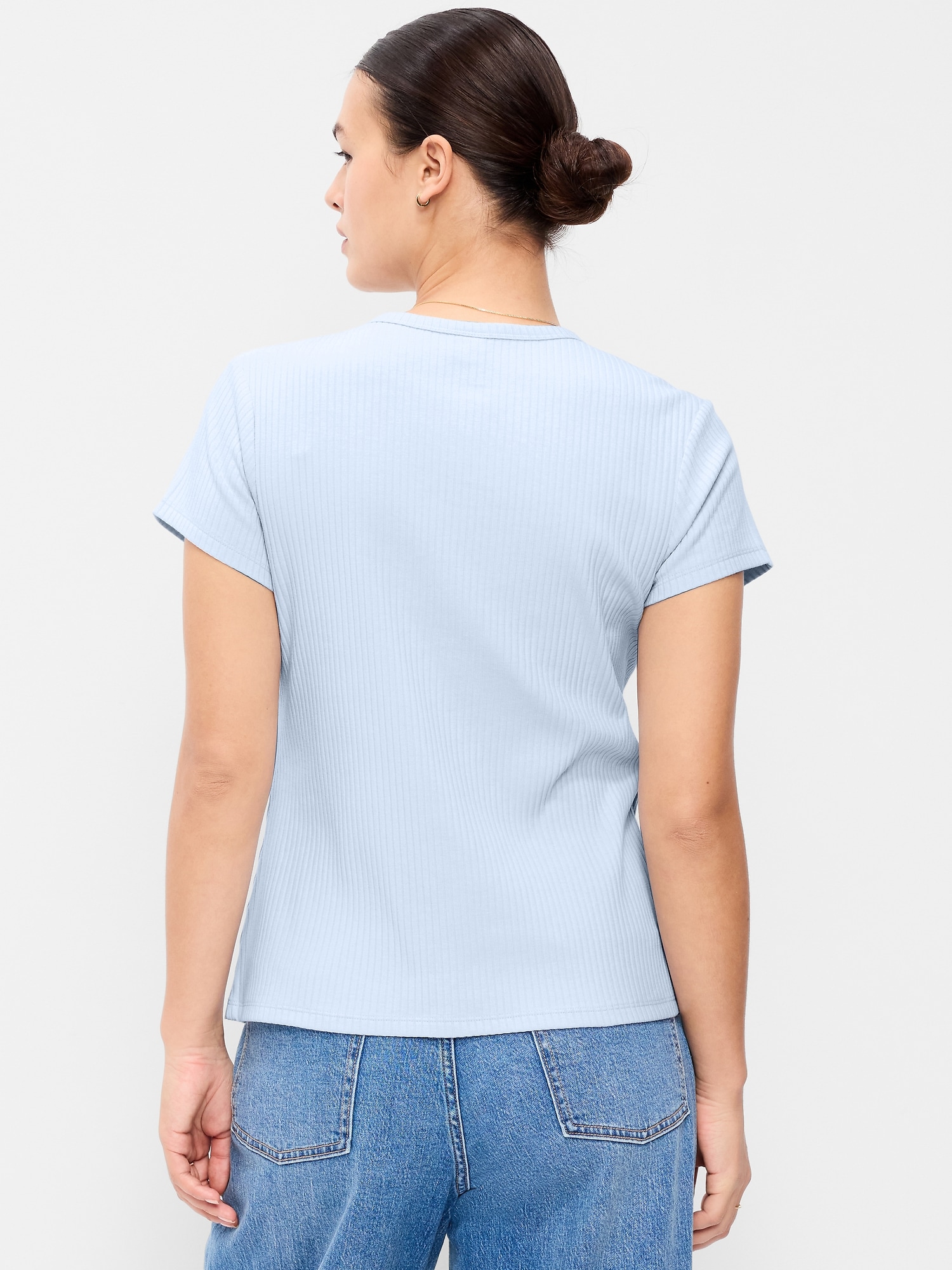 Short-Sleeve Ribbed Button-Down Top