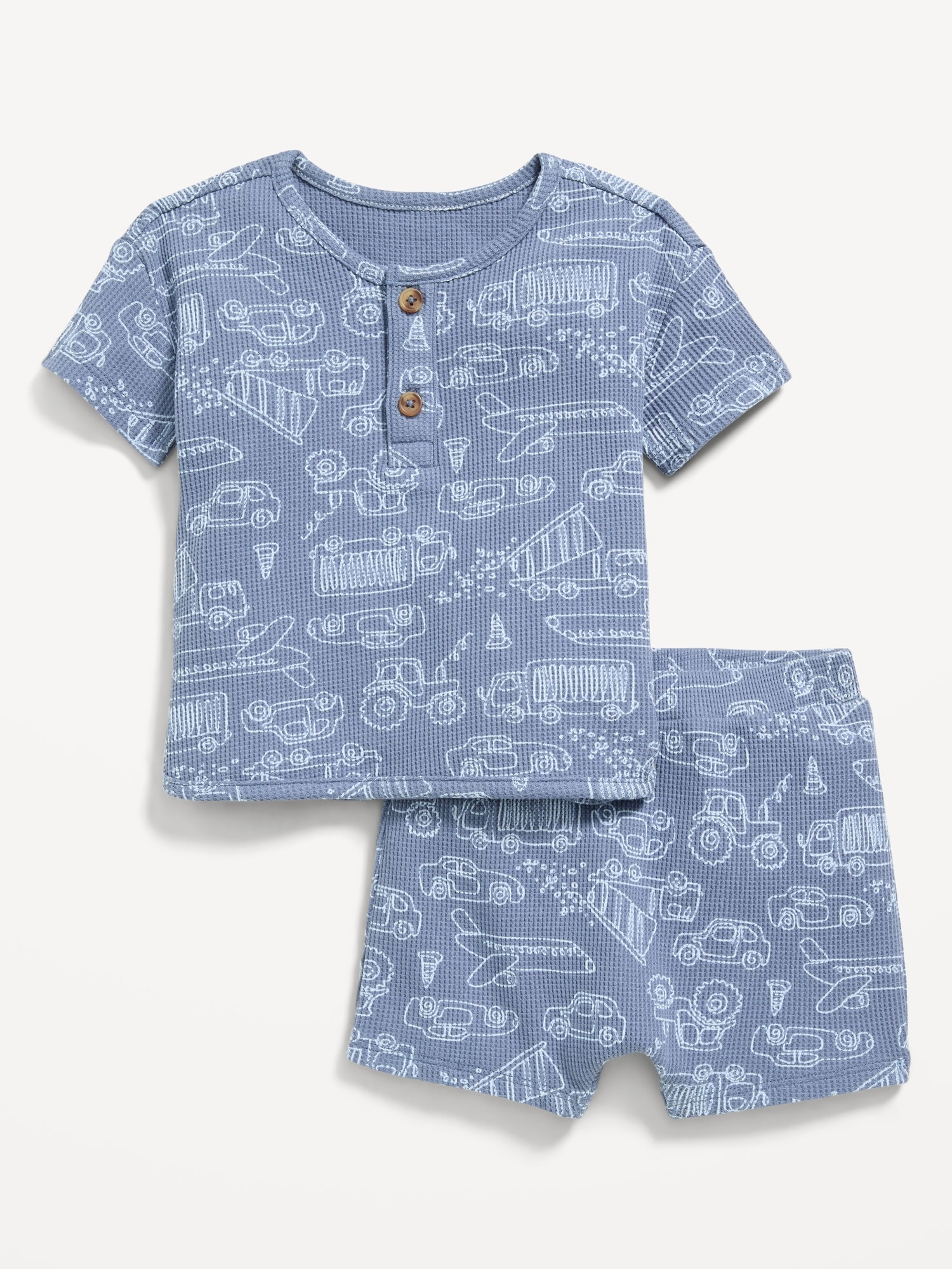 Printed Waffle-Knit Henley Shirt and Shorts Set for Baby