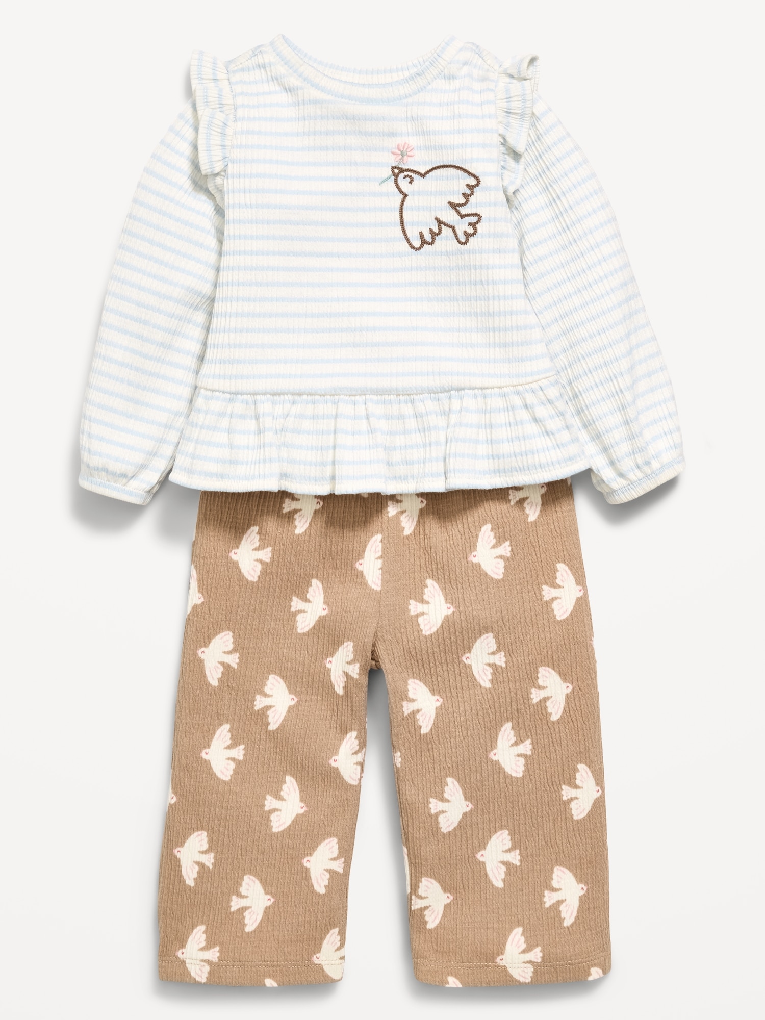 Long-Sleeve Ruffled Top and Wide-Leg Pants Set for Baby