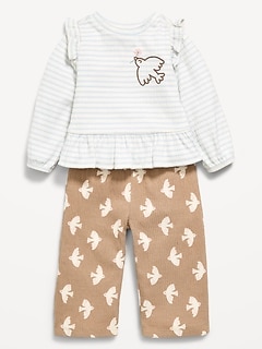 Long-Sleeve Ruffled Top and Wide-Leg Pants Set for Baby