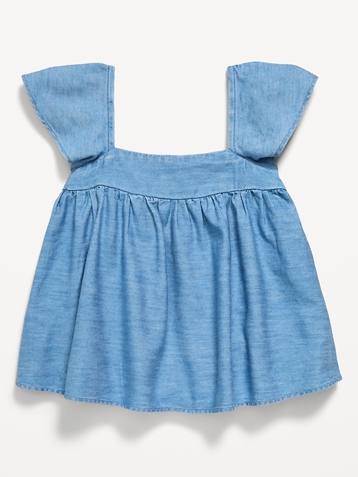 Image number 3 showing, Flutter-Sleeve Chambray Top for Girls