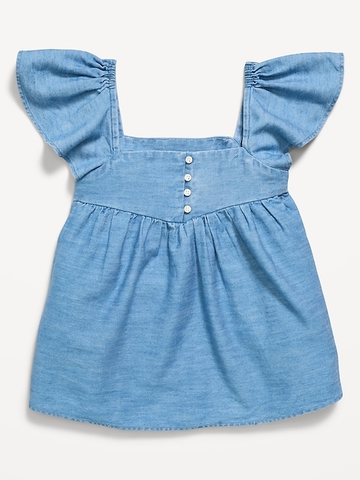 Image number 2 showing, Flutter-Sleeve Chambray Top for Girls