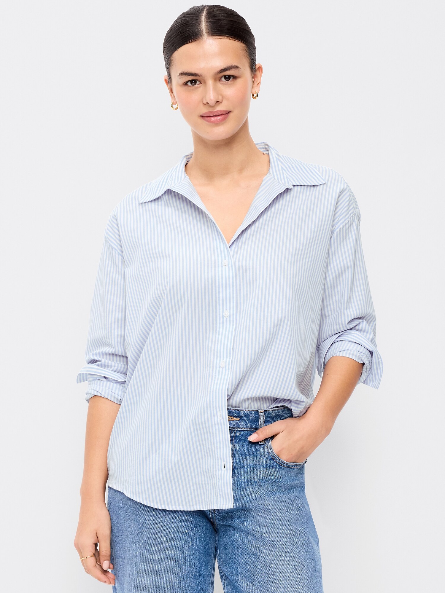 Женская рубашка Old Navy Tie-Back Button-Down, цвет: Синий полосатый — фото 5