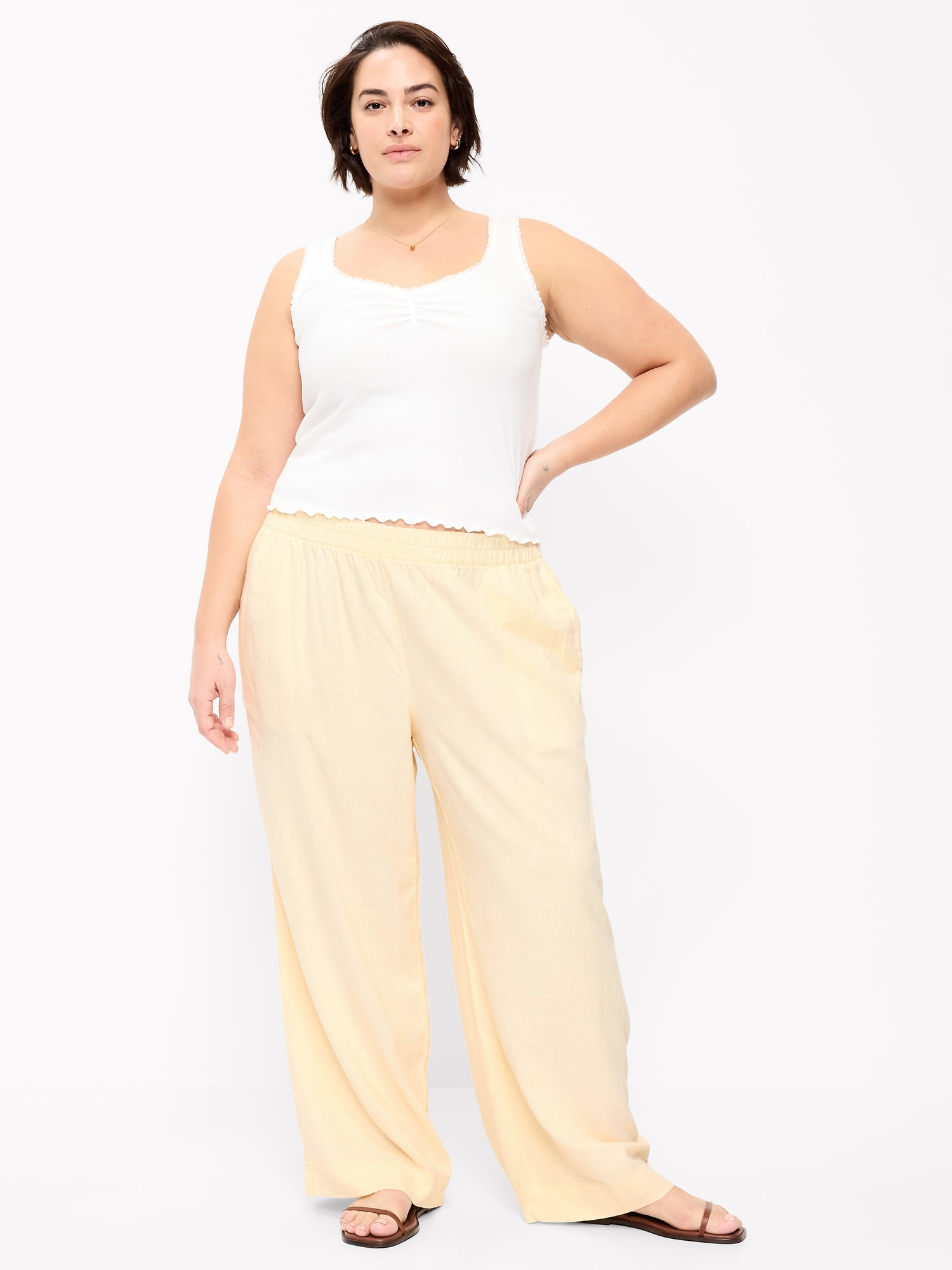 Image number 8 showing, High-Waisted Linen-Blend Super Wide-Leg Pants