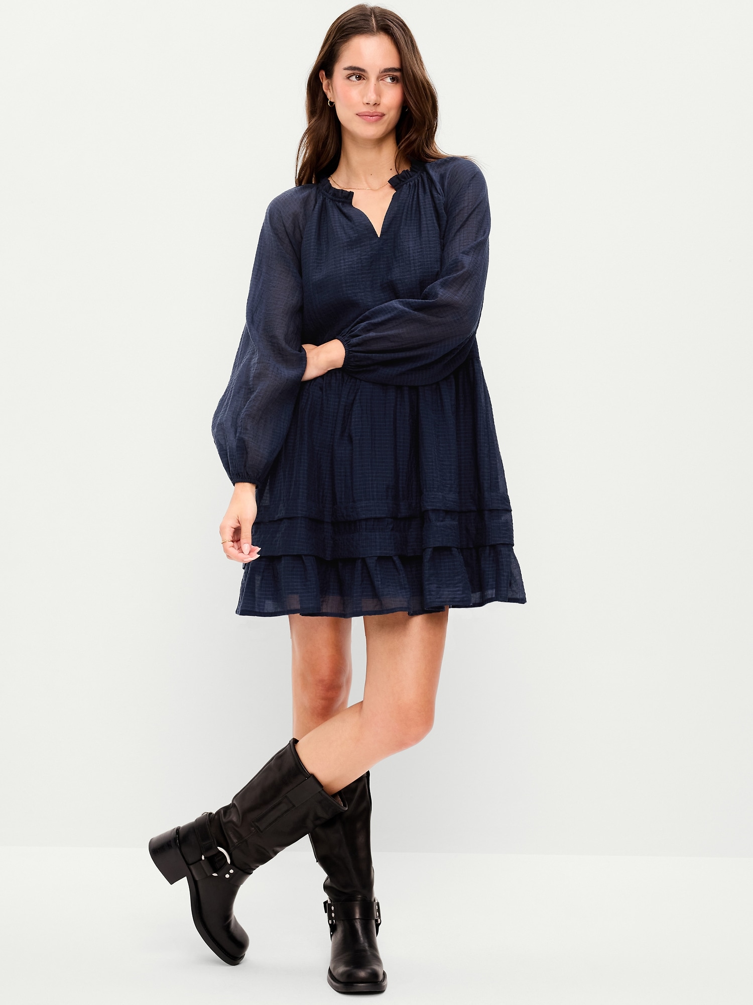 Long-Sleeve Swing Mini Dress