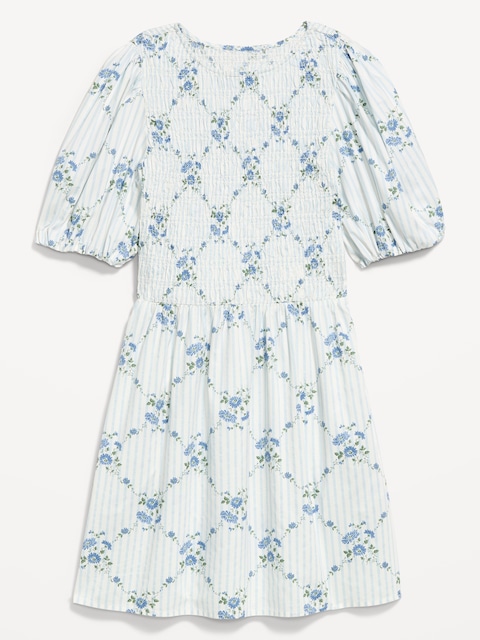 Puff-Sleeve Smocked Fit & Flare Mini Dress