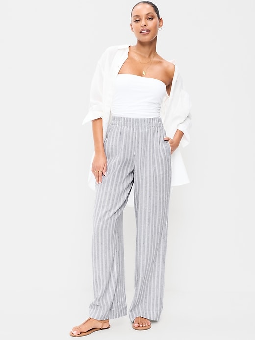 Image number 1 showing, High-Waisted Linen-Blend Super Wide-Leg Pants