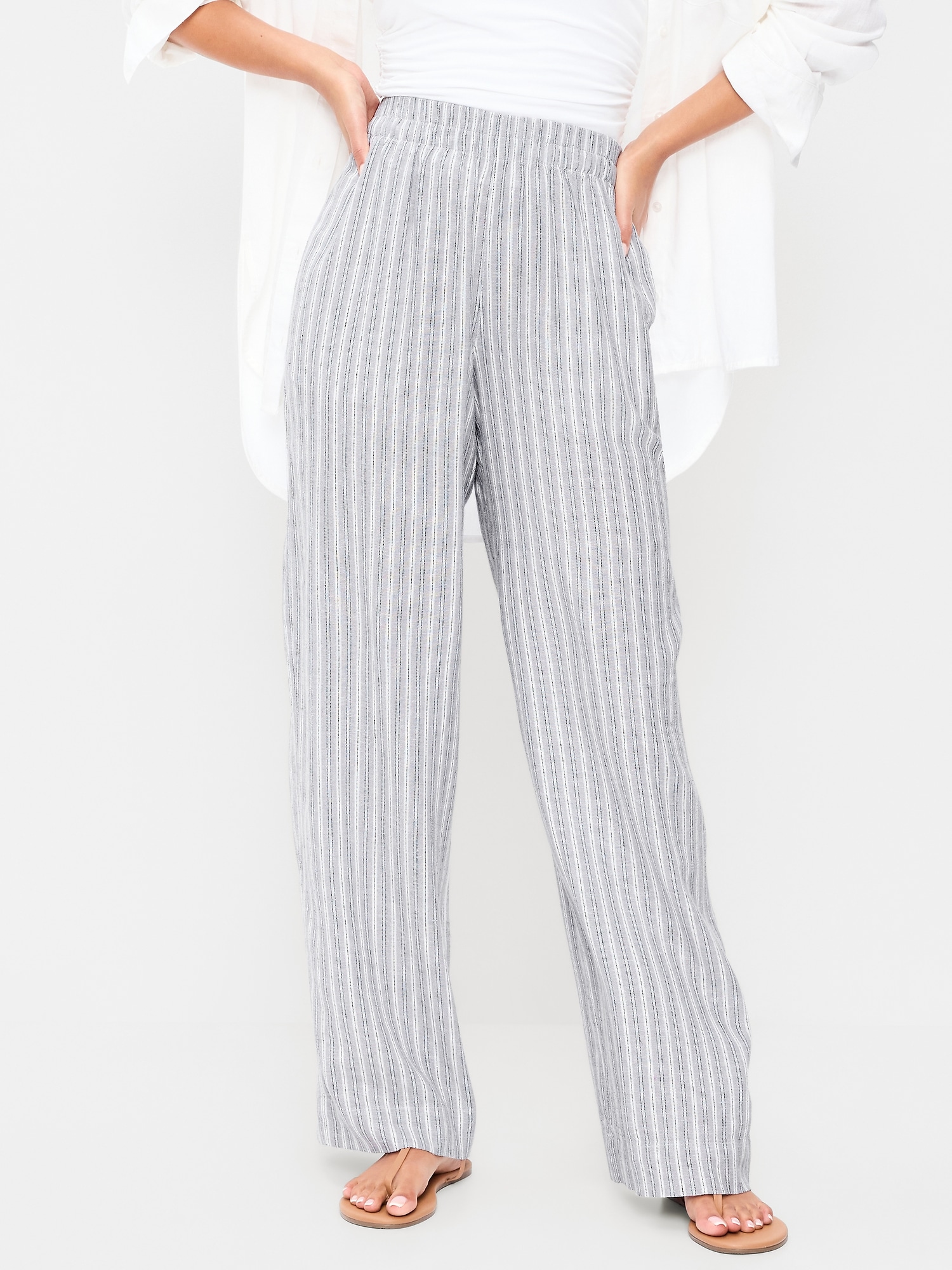 High-Waisted Linen-Blend Super Wide-Leg Pants