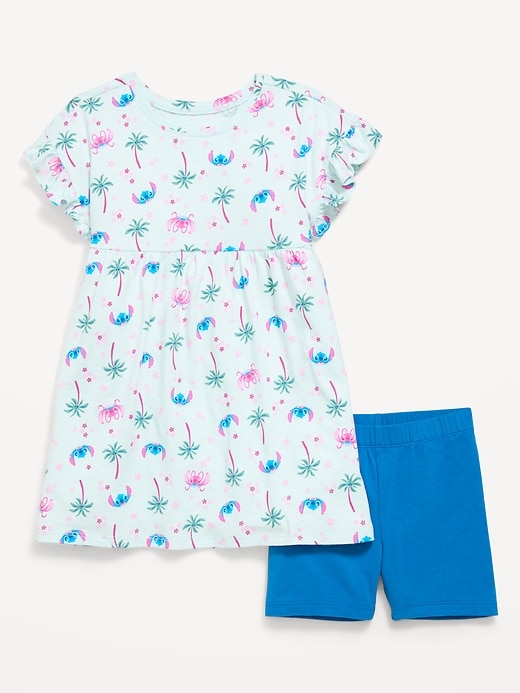 Image number 1 showing, Disney© Ruffled Short-Sleeve Dress and Biker Shorts Set for Toddler Girls