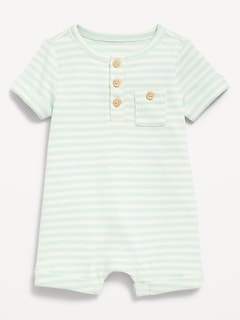 Printed Ribbed Henley Pocket One-Piece Romper for Baby