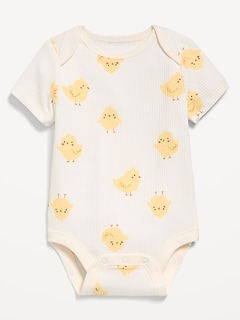 Printed Unisex Short-Sleeve Ribbed Bodysuit for Baby