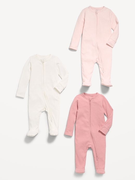 Image number 2 showing, Ribbed 2-Way-Zip Sleep & Play Footed One-Piece 3-Pack for Baby