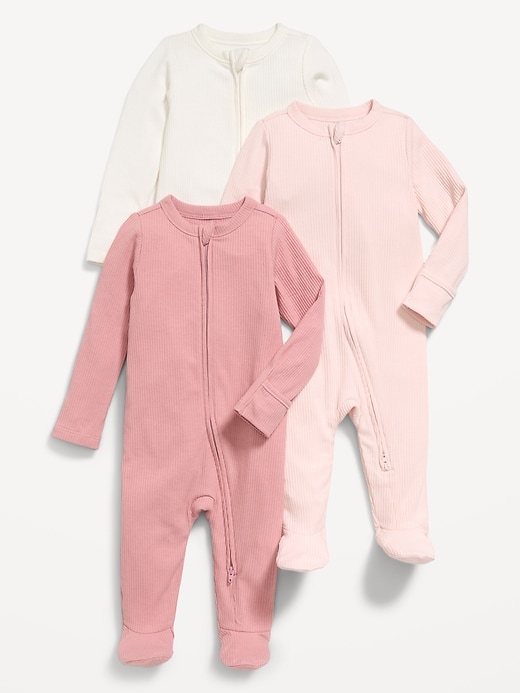 Image number 1 showing, Ribbed 2-Way-Zip Sleep & Play Footed One-Piece 3-Pack for Baby