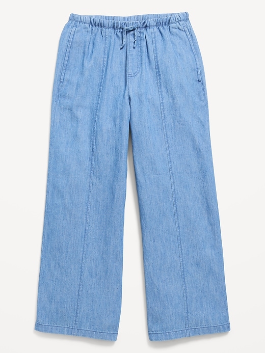 Image number 1 showing, Pull-On Wide-Leg Chambray Pants for Girls