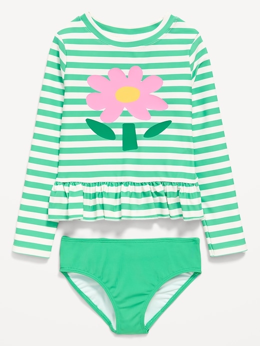 Image number 1 showing, Printed Long-Sleeve Rashguard Swim Top Set for Toddler Girls