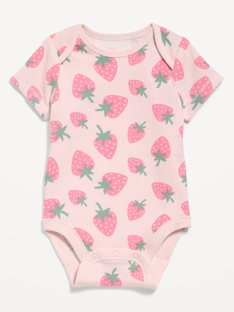 Printed Short-Sleeve Ribbed Bodysuit for Baby
