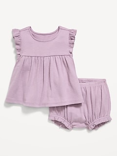 Ribbed Flutter-Sleeve Top and Shorts Set for Baby