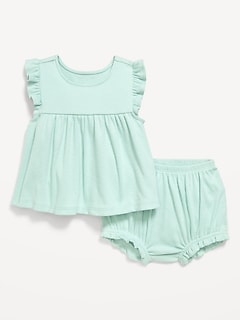 Ribbed Flutter-Sleeve Top and Shorts Set for Baby