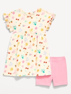 Disney© Ruffled Short-Sleeve Dress and Biker Shorts Set for Toddler Girls