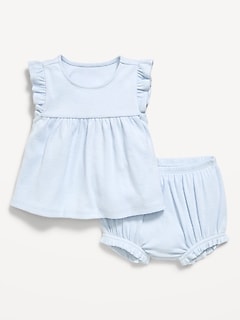 Ribbed Flutter-Sleeve Top and Shorts Set for Baby