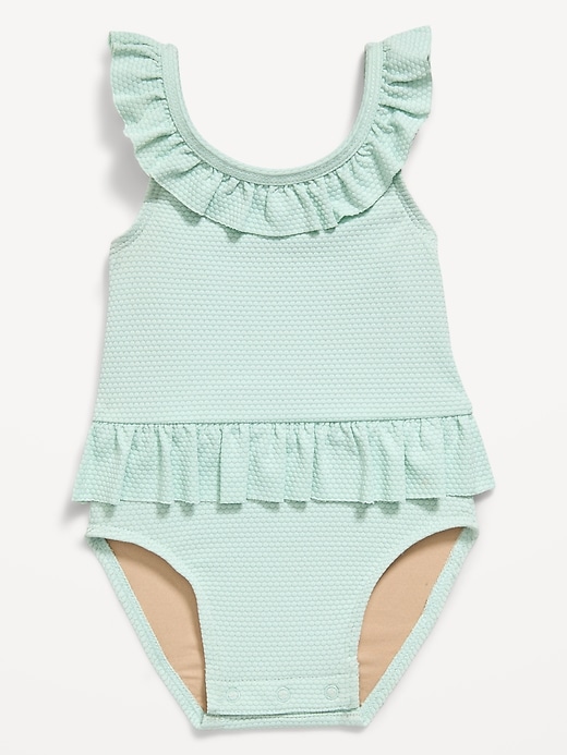 Image number 1 showing, Textured Ruffle-Trim One-Piece Swimsuit for Baby