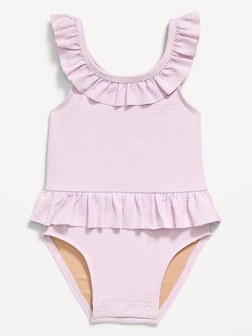 Image number 1 showing, Textured Ruffle-Trim One-Piece Swimsuit for Baby