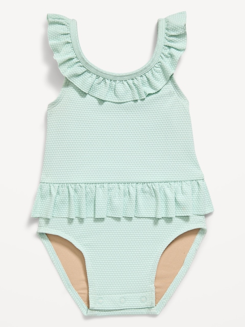 Textured Ruffle-Trim One-Piece Swimsuit for Baby