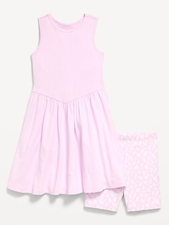Sleeveless Fit and Flare Dress & Biker Shorts Set for Girls