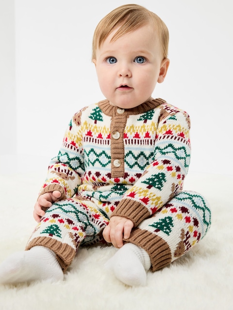 Long-Sleeve Sweater-Knit Henley One-Piece for Baby