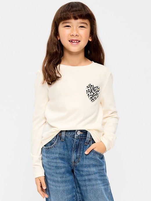 Image number 1 showing, Softest Long-Sleeve Heart-Pocket T-Shirt for Girls