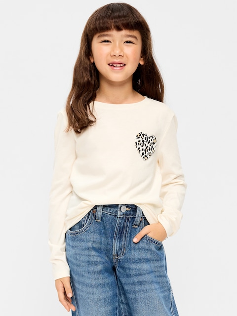 Softest Long-Sleeve Heart-Pocket T-Shirt for Girls
