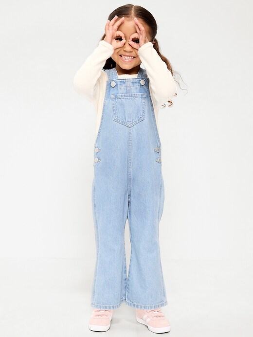 Image number 1 showing, Ruffle-Trim Flared Jean Overalls for Toddler Girls