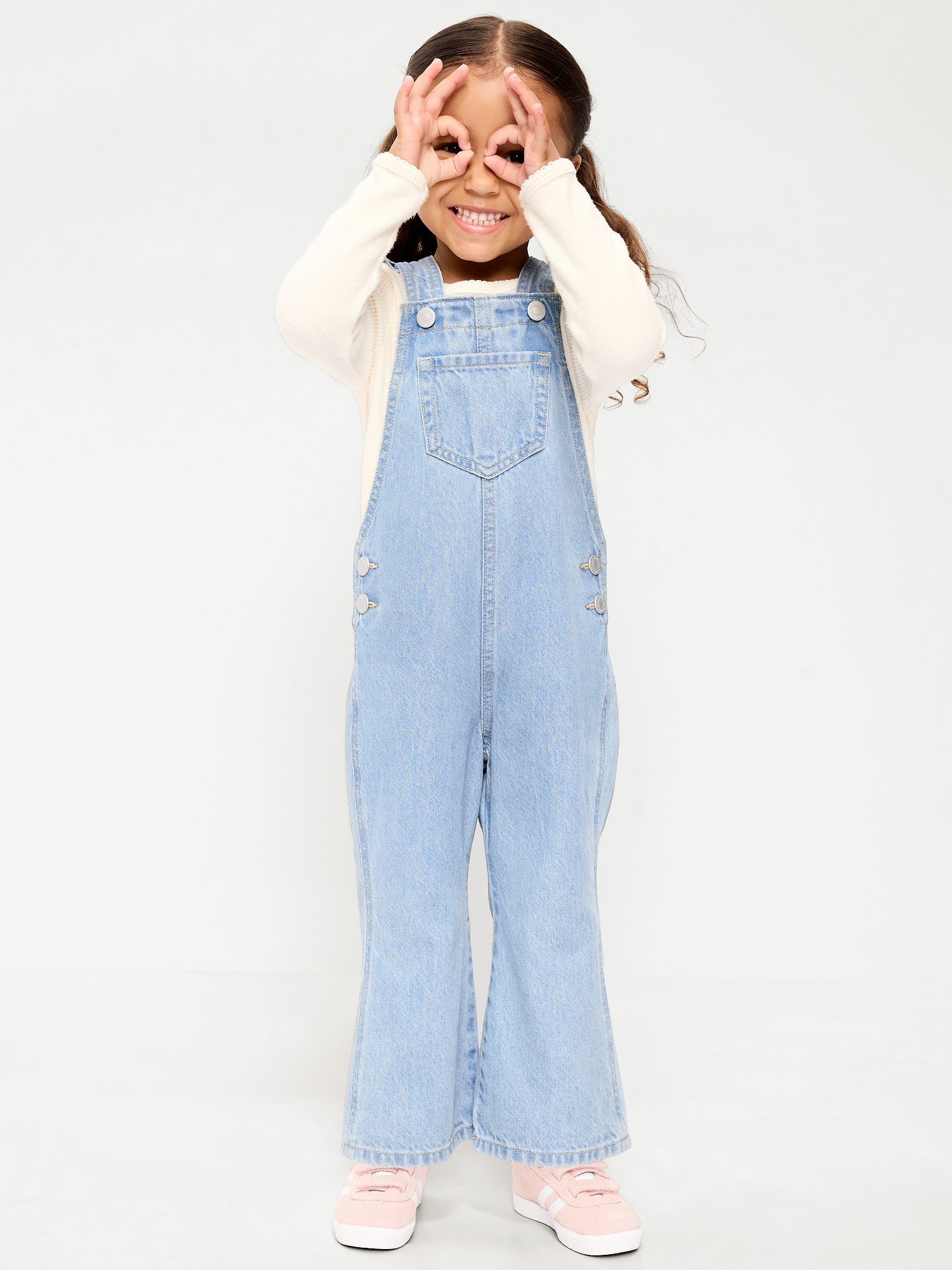 Ruffle-Trim Flared Jean Overalls for Toddler Girls