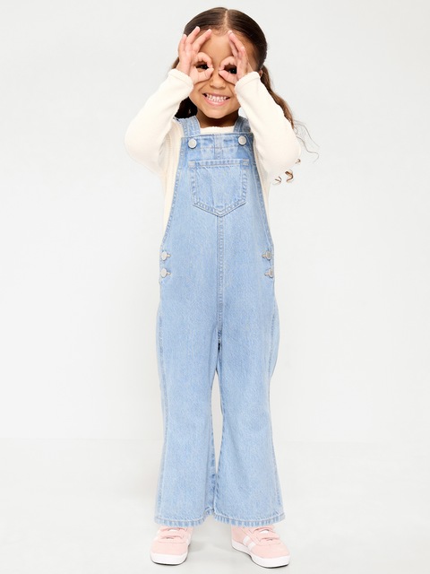 Ruffle-Trim Flared Jean Overalls for Toddler Girls